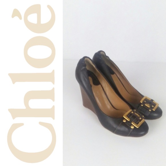 Chloe Shoes - Chloe Leather Round Toe Wood Wedge